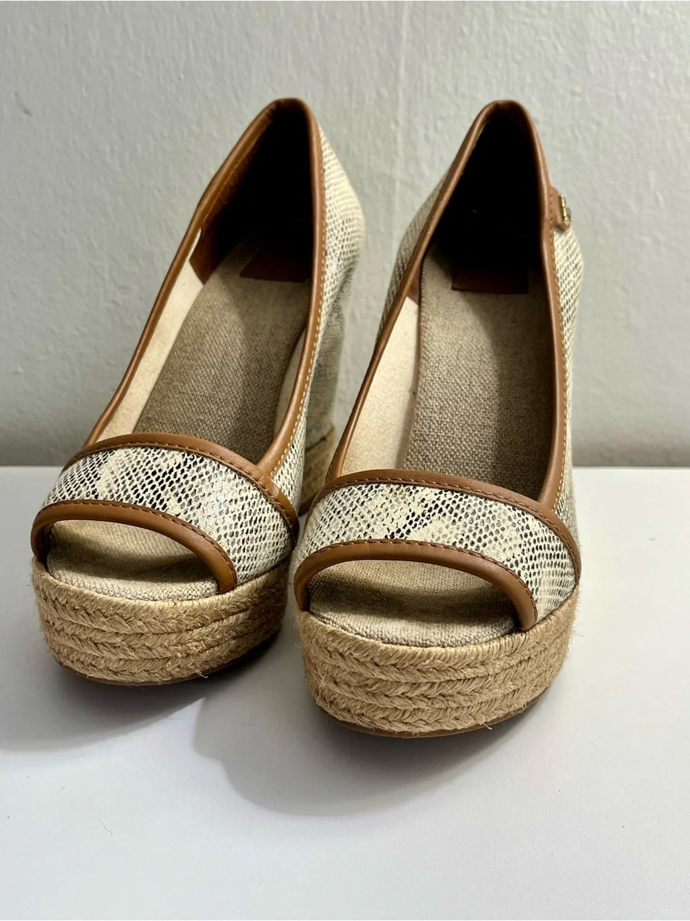 Tory Burch Majorca Snake Print Canvas Espadrille Wedges Size 6.5